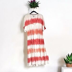 Knox Rose Dress Tie-Dye Size M Short‎ Sleeves V Neck Rayon-Linen